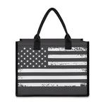 Grey And White American Flag Print Canvas Tote Bag