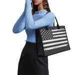 Grey And White American Flag Print Canvas Tote Bag