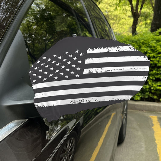 Grey And White American Flag Print Car Side Mirror Covers
