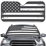 Grey And White American Flag Print Car Windshield Sun Shade