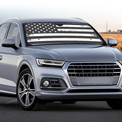 Grey And White American Flag Print Car Windshield Sun Shade