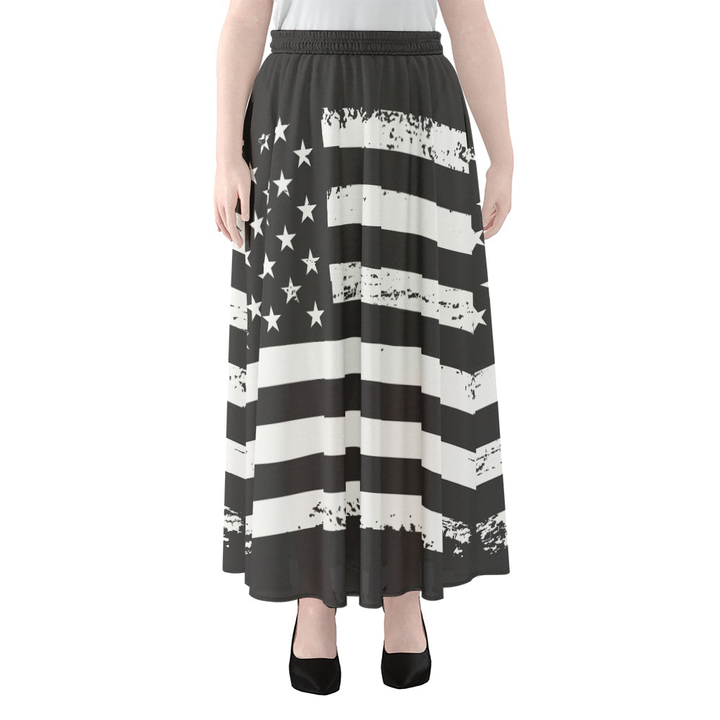 Grey And White American Flag Print Chiffon Maxi Skirt