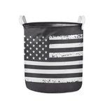 Grey And White American Flag Print Collapsible Laundry Basket