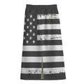 Grey And White American Flag Print Cotton Front Slit Maxi Skirt