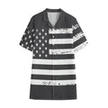 Grey And White American Flag Print Cotton Hawaiian Shirt