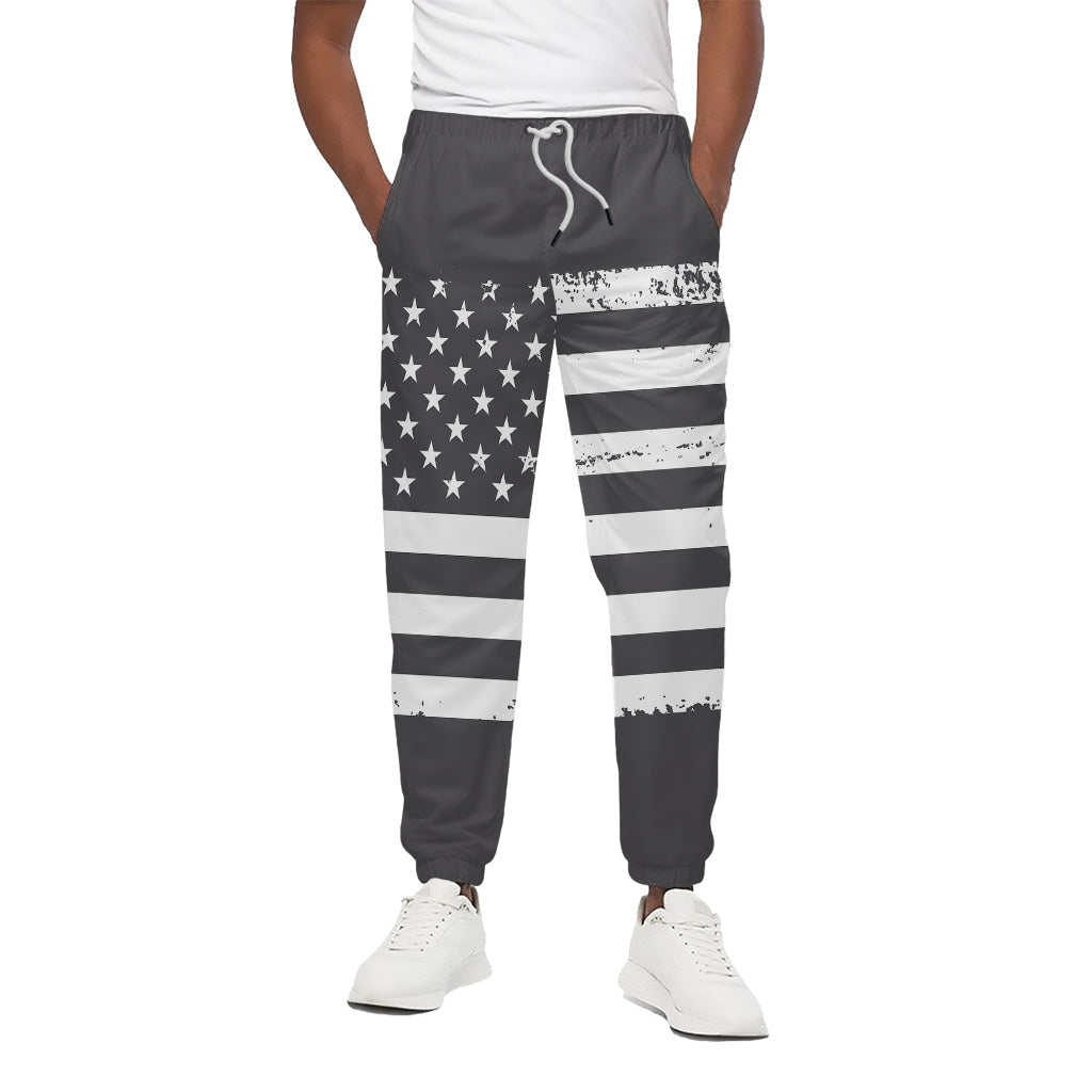 Grey And White American Flag Print Cotton Pants