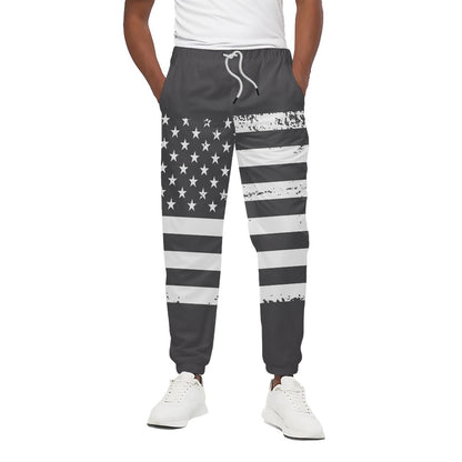 Grey And White American Flag Print Cotton Pants