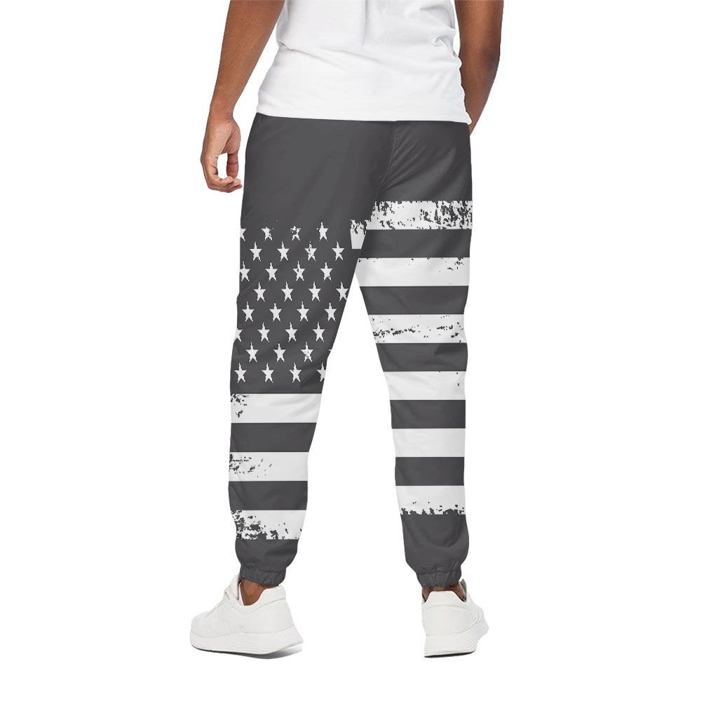 Grey And White American Flag Print Cotton Pants