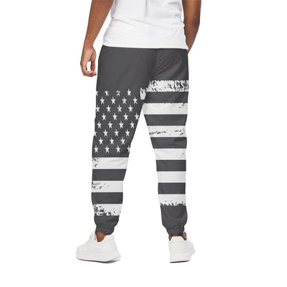 Grey And White American Flag Print Cotton Pants