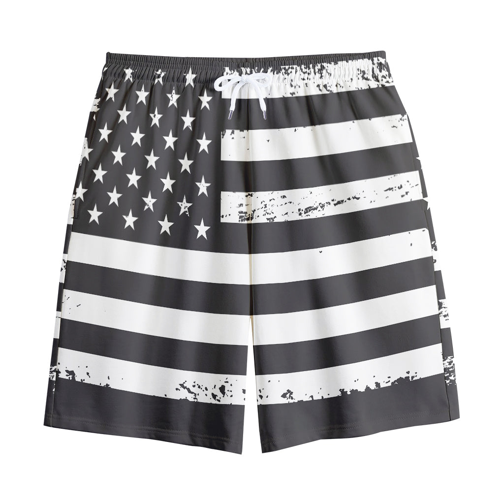 Grey And White American Flag Print Cotton Shorts