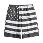 Grey And White American Flag Print Cotton Shorts