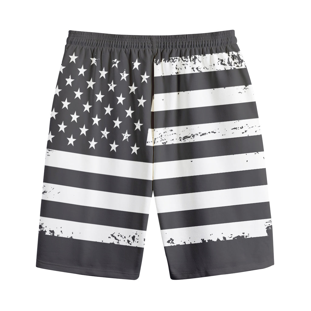 Grey And White American Flag Print Cotton Shorts