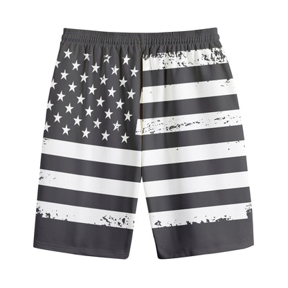 Grey And White American Flag Print Cotton Shorts
