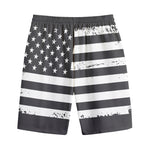 Grey And White American Flag Print Cotton Shorts