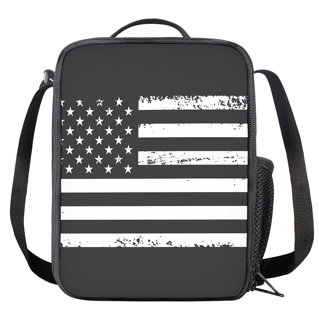 Grey And White American Flag Print Crossbody Lunch Bag