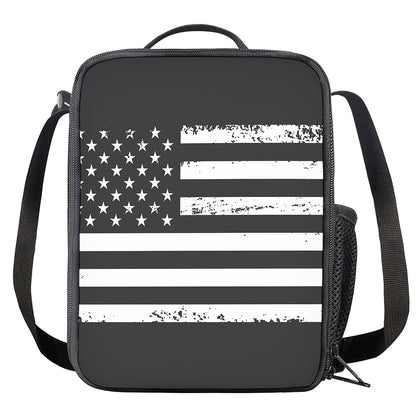 Grey And White American Flag Print Crossbody Lunch Bag