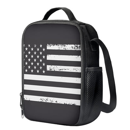 Grey And White American Flag Print Crossbody Lunch Bag