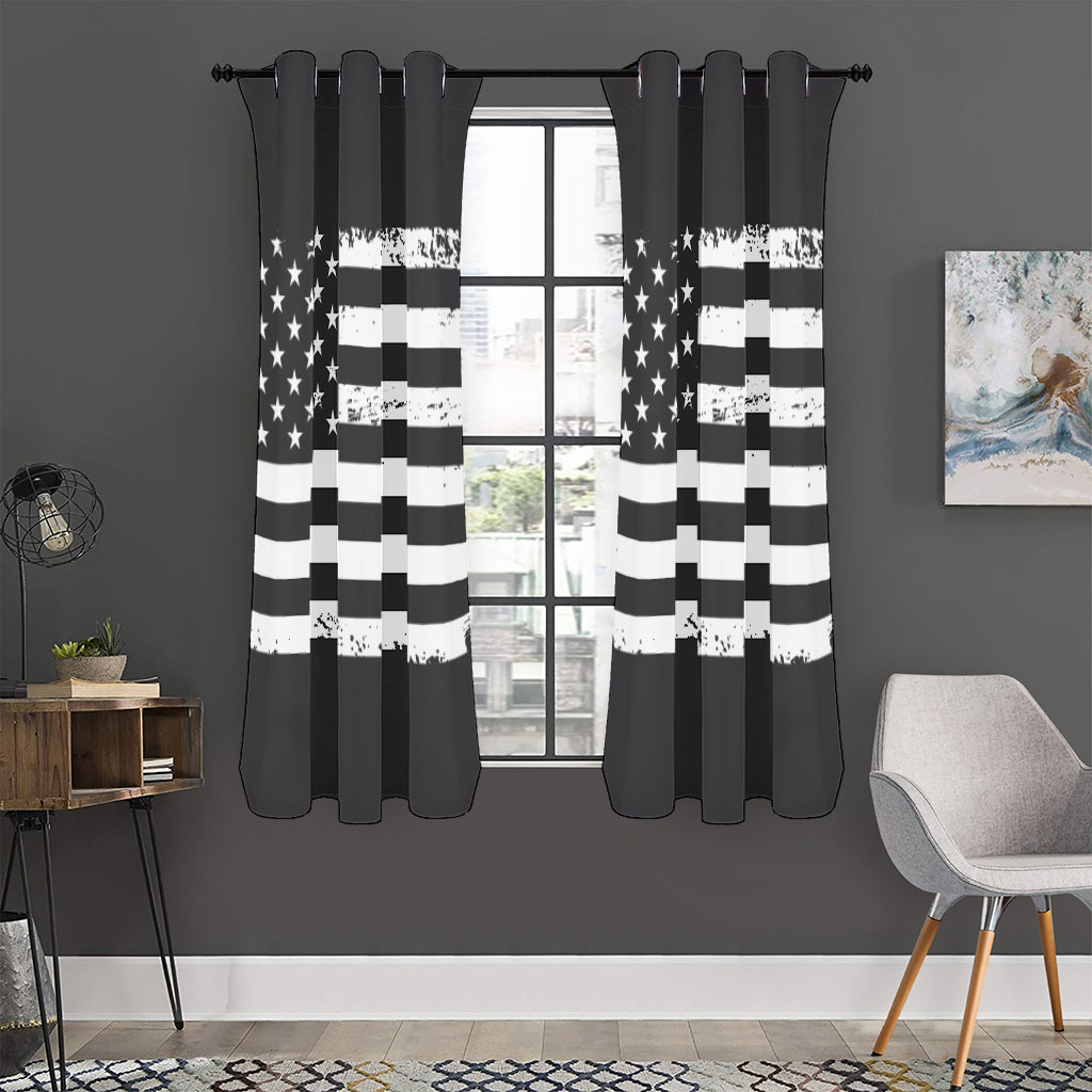 Grey And White American Flag Print Curtain