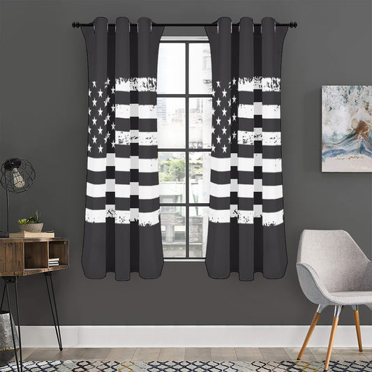 Grey And White American Flag Print Curtain