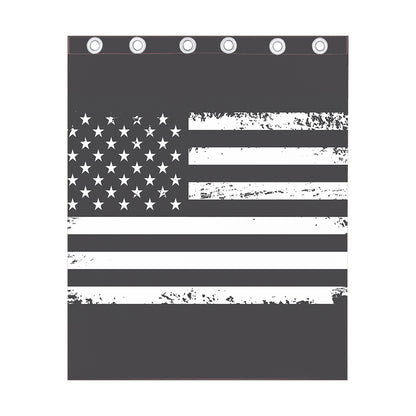 Grey And White American Flag Print Curtain