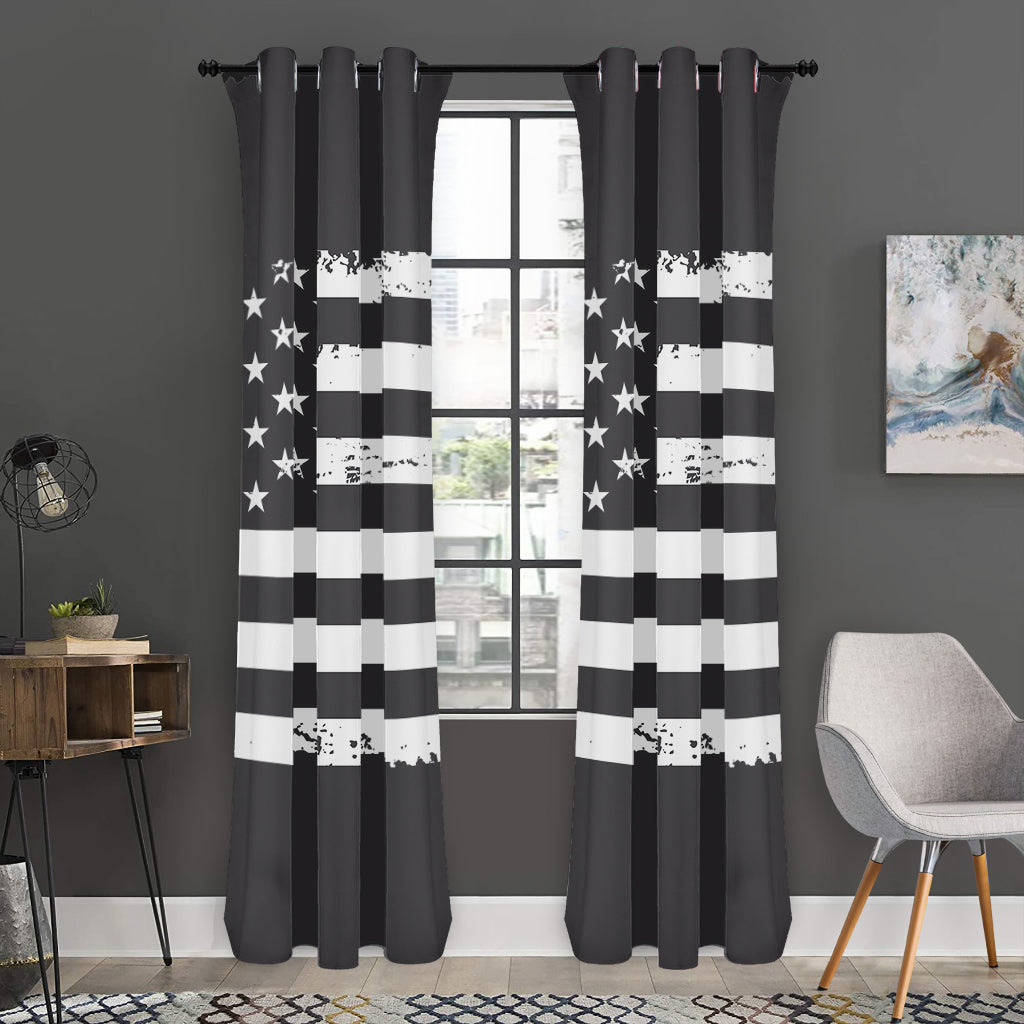 Grey And White American Flag Print Curtain