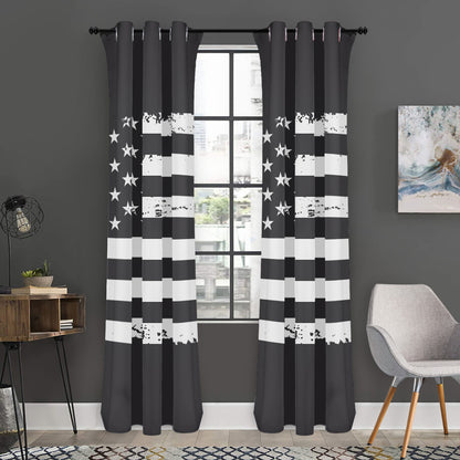 Grey And White American Flag Print Curtain