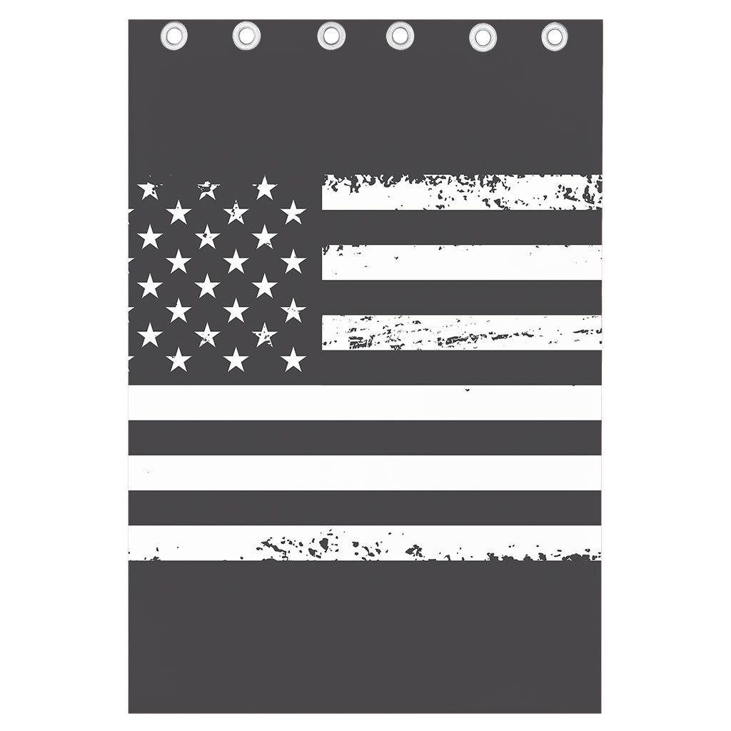 Grey And White American Flag Print Curtain