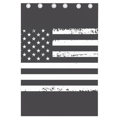Grey And White American Flag Print Curtain