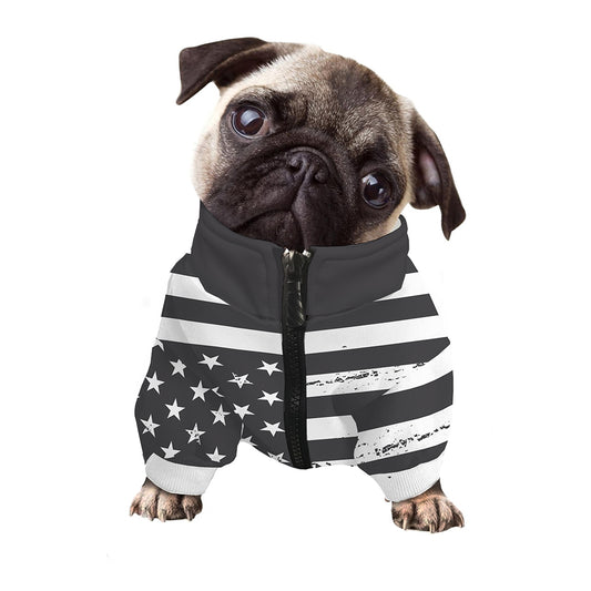 Grey And White American Flag Print Dog Zip Up Jacket