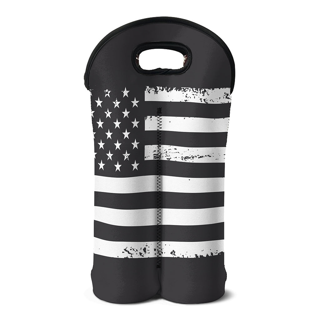 Grey And White American Flag Print Double Neoprene Wine Tote