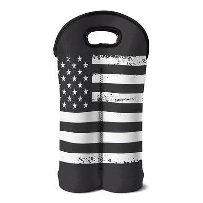 Grey And White American Flag Print Double Neoprene Wine Tote