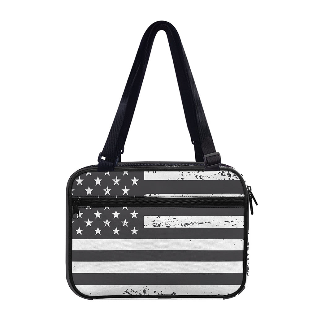 Grey And White American Flag Print Double Strap Bible Bag