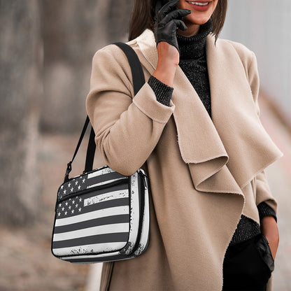 Grey And White American Flag Print Double Strap Bible Bag