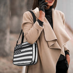 Grey And White American Flag Print Double Strap Bible Bag