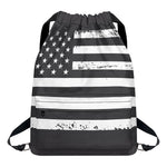 Grey And White American Flag Print Drawstring Backpack