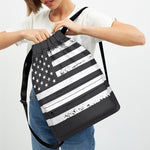 Grey And White American Flag Print Drawstring Backpack