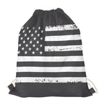 Grey And White American Flag Print Drawstring Bag