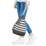 Grey And White American Flag Print Drawstring Bag