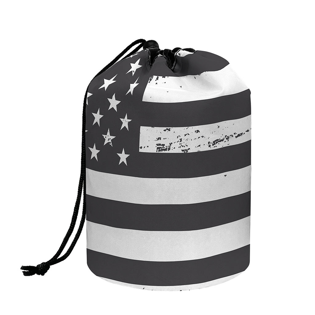 Grey And White American Flag Print Drawstring Makeup Bag