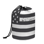 Grey And White American Flag Print Drawstring Makeup Bag