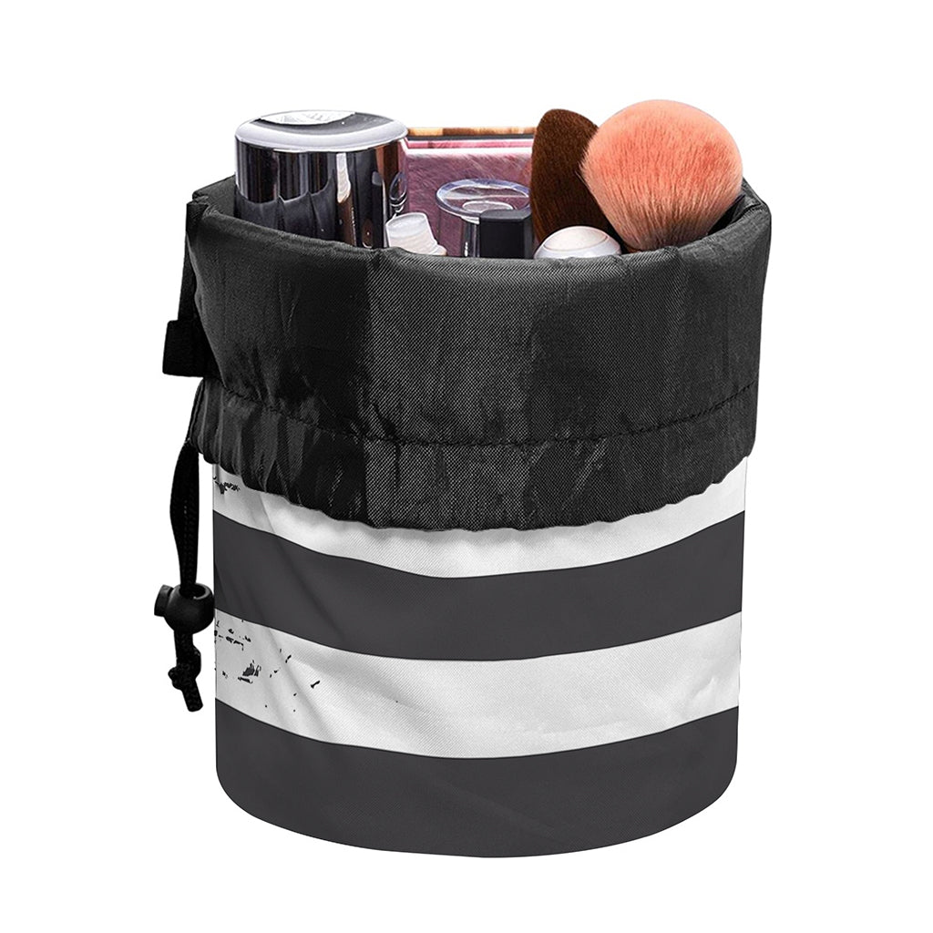 Grey And White American Flag Print Drawstring Makeup Bag