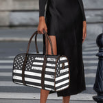 Grey And White American Flag Print Duffle Bag