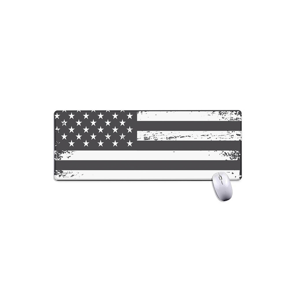 Grey And White American Flag Print Extended Mouse Pad