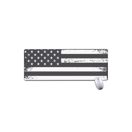 Grey And White American Flag Print Extended Mouse Pad