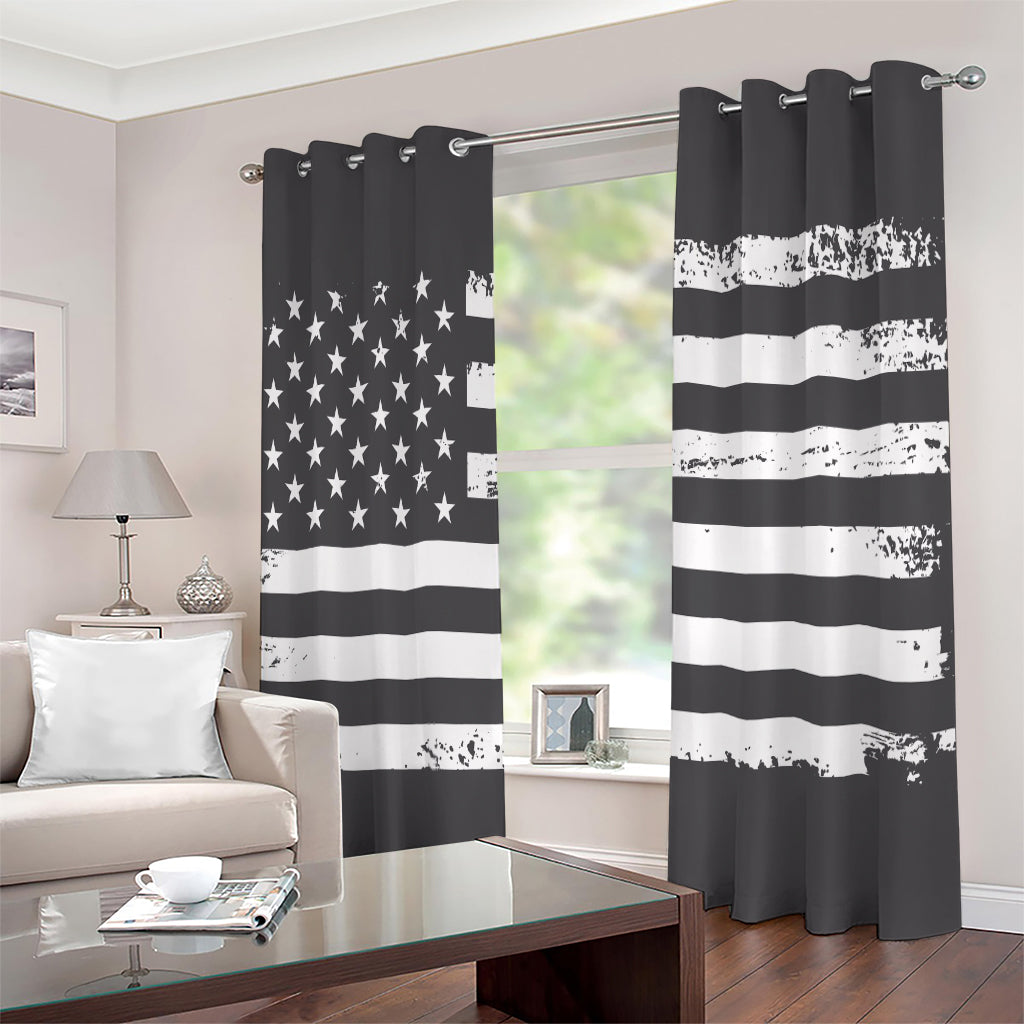 Grey And White American Flag Print Extra Wide Grommet Curtains