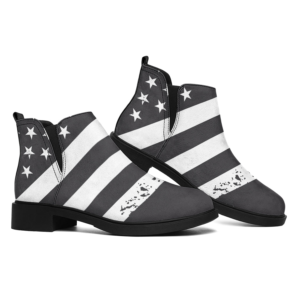 Grey And White American Flag Print Flat Ankle Boots