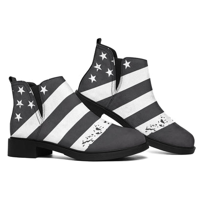 Grey And White American Flag Print Flat Ankle Boots