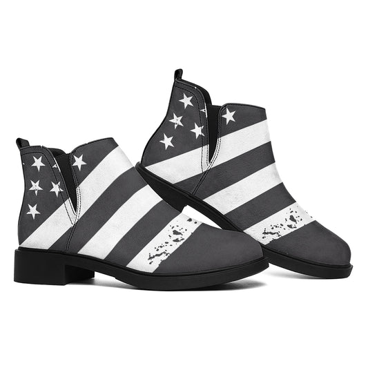 Grey And White American Flag Print Flat Ankle Boots