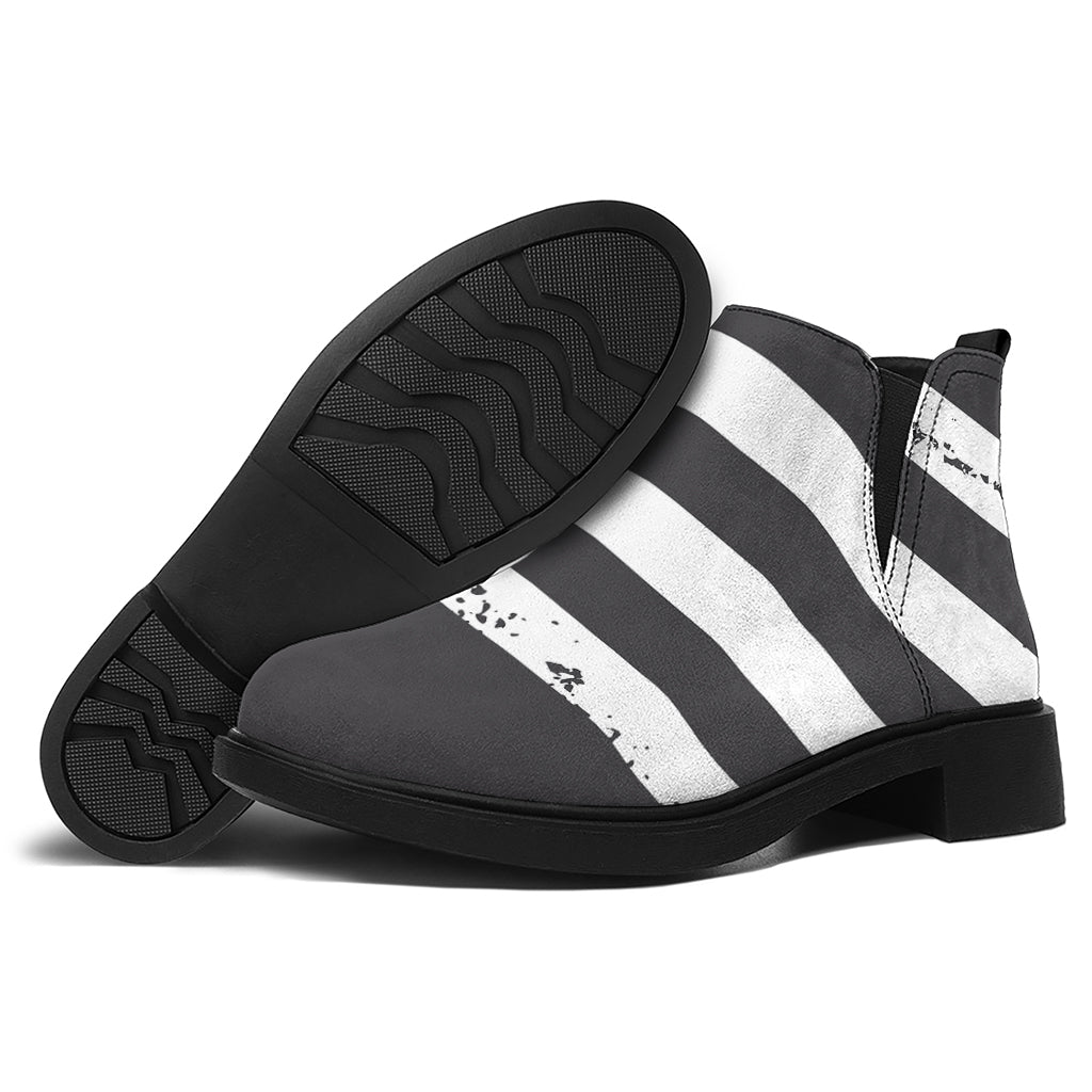 Grey And White American Flag Print Flat Ankle Boots
