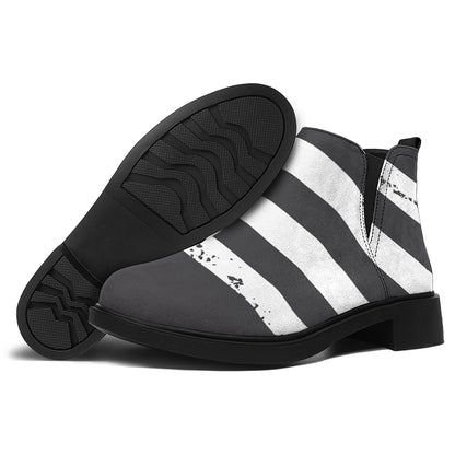 Grey And White American Flag Print Flat Ankle Boots